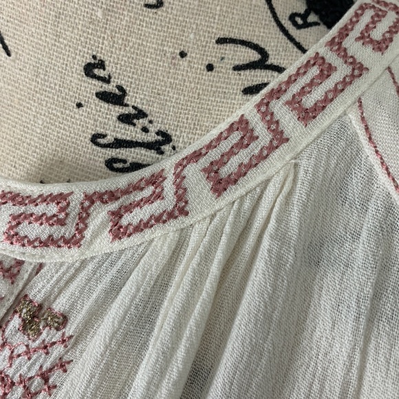 Lucky Brand Ivory Peasant Crinkle Gauze Tassels Embroidery Boho Size:S - Picture 8 of 16
